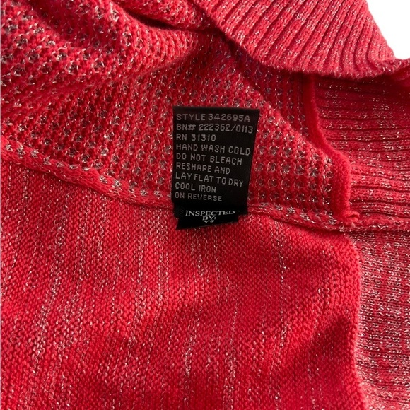 Alyx Open Cardigan Shrug Metallic Batwing Sleeve Cropped Poppy Coral Plus 1X - Picture 4 of 16